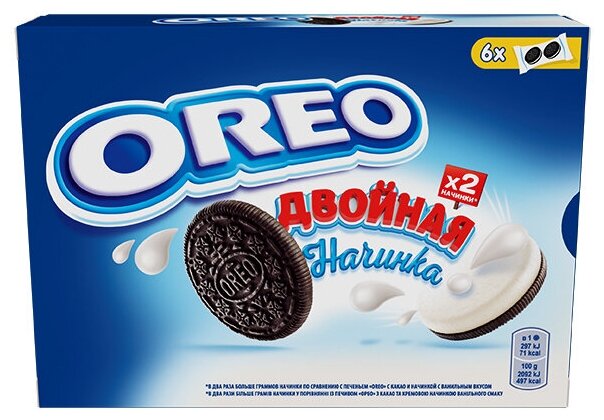 OREO двойная начинка Печенье с какао и двойной начинкой с ванильным вкусом 170г - фотография № 2