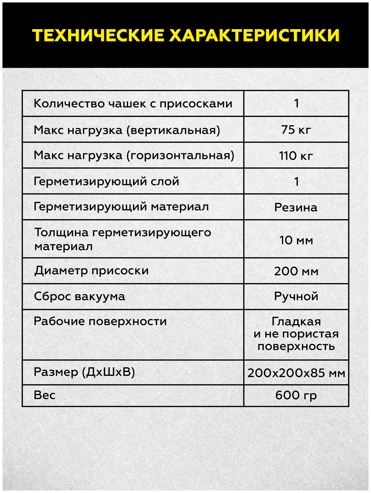 Присоска с ручной помпой 110кг TECHNICOM TC-F110