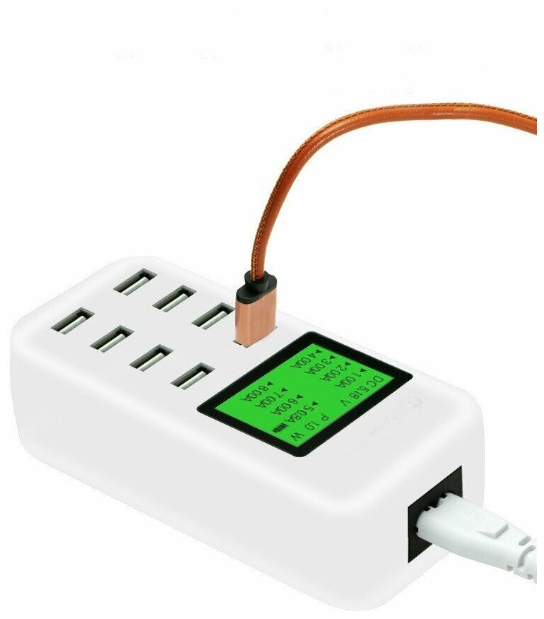 Зарядное устройство на 8 портов USB с ЖК-дисплеем