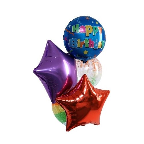 фото Букет из шаров "с днём рождения. звезды" фольга, латекс, набор 5 шт. 5057974 страна карнавалия