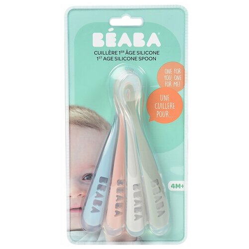 Набор ложек Beaba 1st Age Silicone Spoons 4 шт Eucalyptus набор ложек beaba 1st age silicone spoons 2 шт с контейнером pink