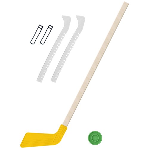 фото Набор зимний: клюшка хоккейная жёлтая 80 см.+шайба + чехлы для коньков белые, задира-плюс