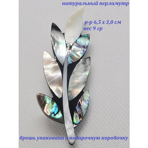 Брошь, перламутр, голубой, бежевый