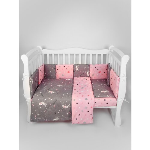 Комплект в кроватку 15 предметов (3+12 подушек-бортиков) AmaroBaby Princess, серый/розовый комплект в кроватку amarobaby lucky оранжевый 15 предметов