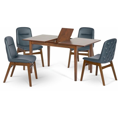 Комплект обеденный, Кухонный стол и стулья комплект, Обеденная группа для кухни (стол раздвижной MANUKAN и 4 кресла BANGI Navy Blue), массив дерева