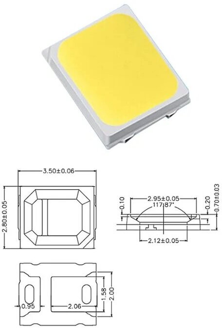 20штук Комплект светодиод smd 2835 3V 0.3W 6500-6800К