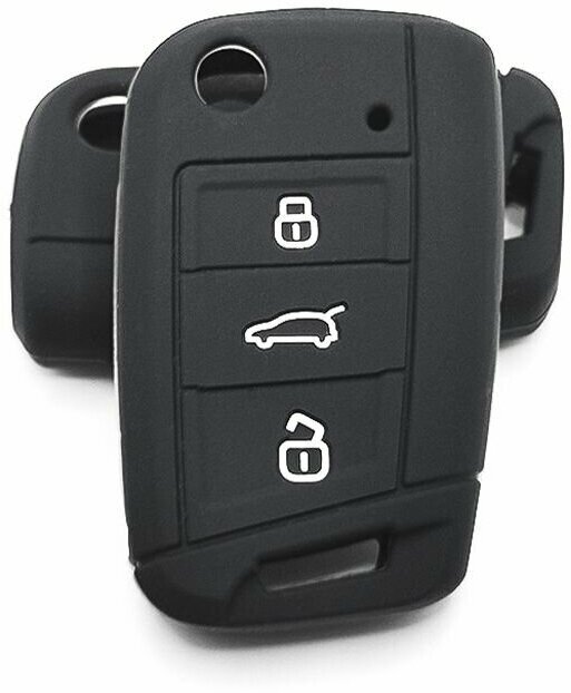 Силиконовый чехол для автомобильного выкидного ключа Volkswagen VW Golf 7 Tiguan Polo, Skoda Octavia Rapid Fabia, 3 кнопки, Черный