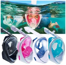 Полнолицевая маска для подводного плавания снорклинга Freebreath с креплением для экшн-камеры L/XL Розовый