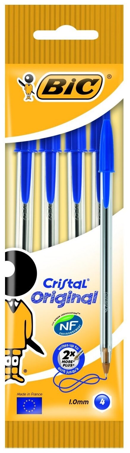 BIC Набор шариковых ручек Cristal Original, 0.32 мм (8308601/8308591), 8308601, 4 шт.