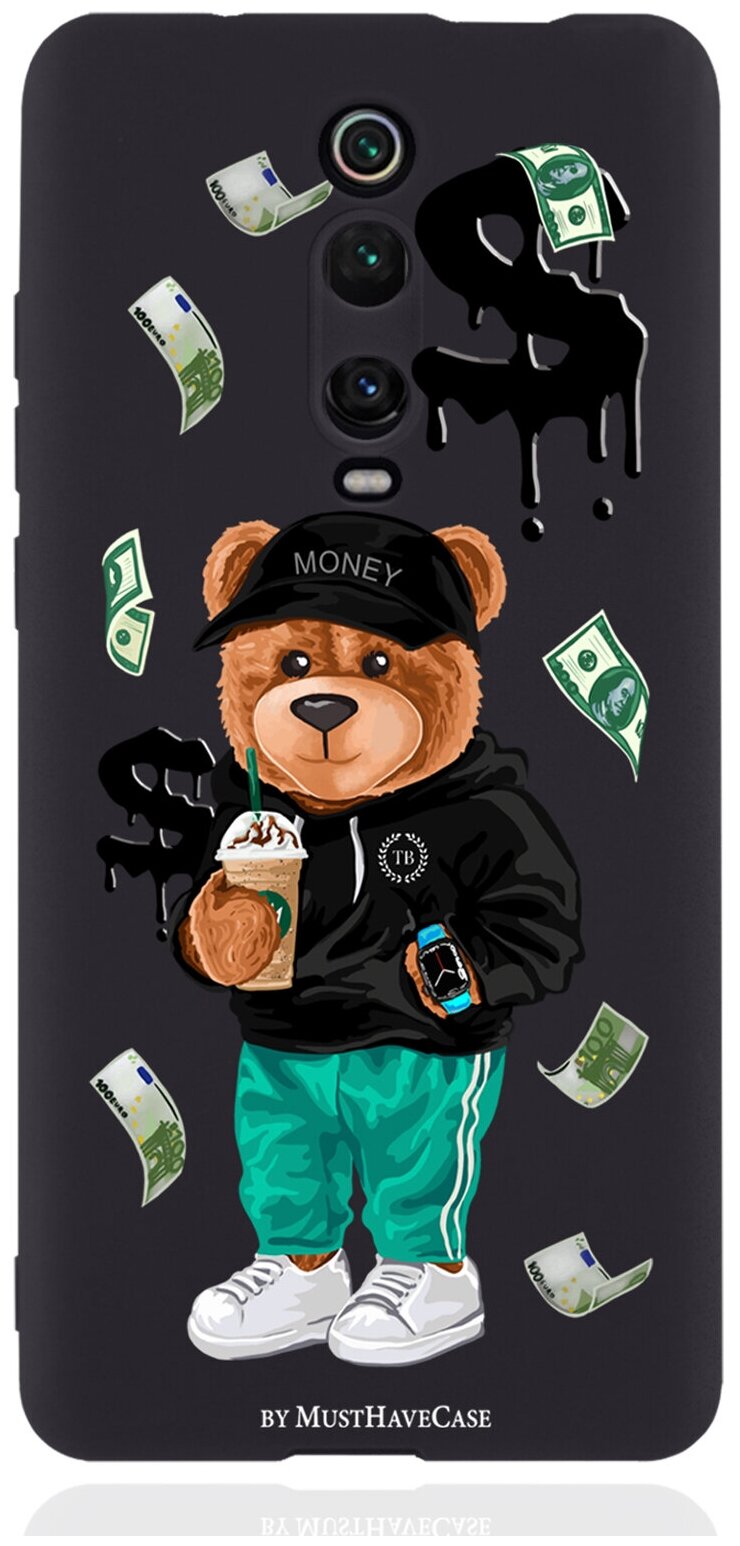 Черный силиконовый чехол для Xiaomi Mi 9T Tony Bear/ Мишка Тони