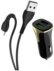 Автомобильное зарядное устройство Hoco Z31 Universe + кабель USB Type-C, 18 Вт, black