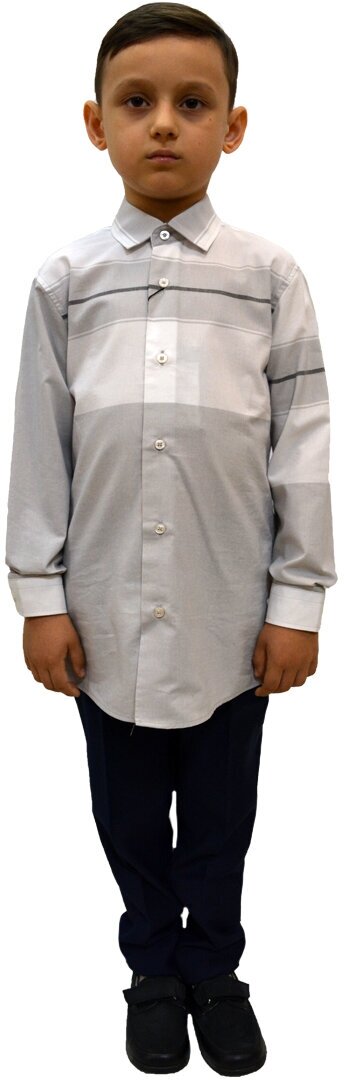 Школьная рубашка TUGI, полуприлегающий силуэт, на пуговицах, длинный рукав, без карманов, однотонная, размер 152, серый
