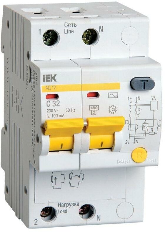 MAD10-2-032-C-100 Дифференциальный автоматический выключатель IEK KARAT АД-12 2п C 32А 100мА тип AC 4.5кА
