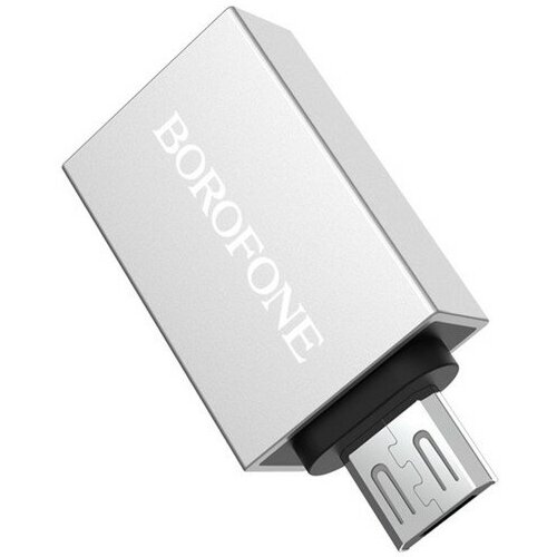 Адаптер Borofone BV2, USB - MicroUSB, серебристый адаптер borofone bv2 usb microusb серебристый