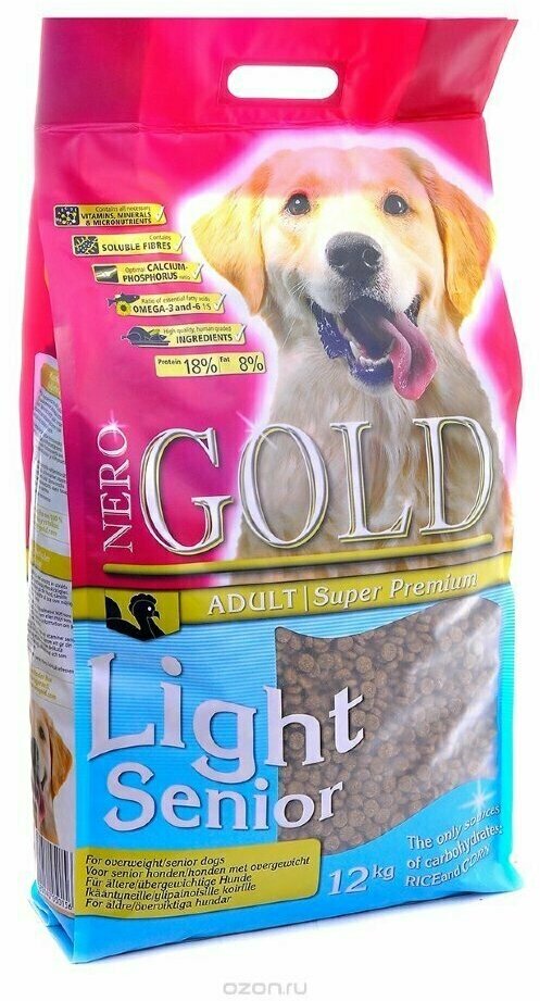 Сухой корм Nero Gold super premium для пожилых собак: индейка и РИС (Senior/Light), 12 кг