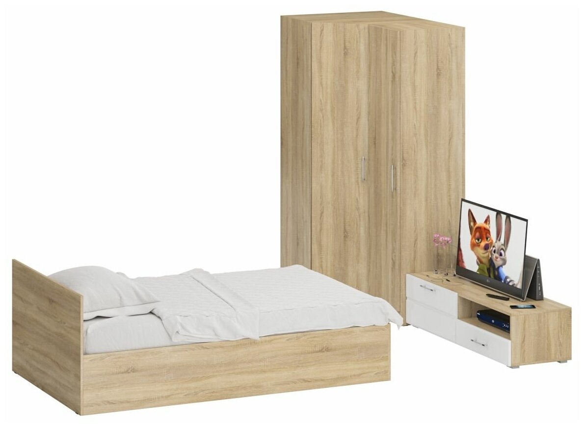 Мебель для спальни Стандарт № 4 Стандарт с кроватью 1200, цвет дуб сонома, спальное место 1200х2000 мм, без матраса, основание есть