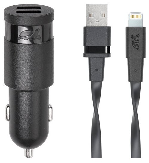 автомобильное ЗУ RIVAPOWER VA 4225 BD2 черное 3,4 A/2USB с кабелем Mfi Lightning