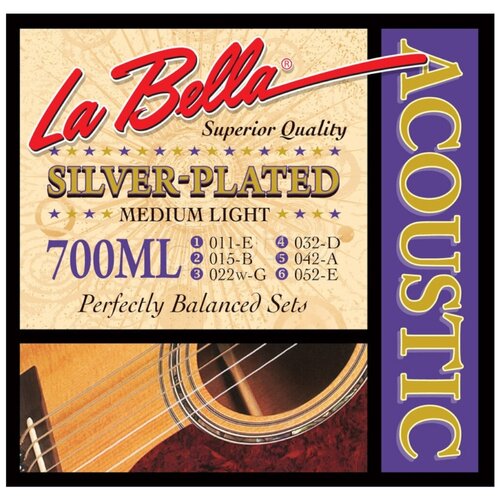 La Bella 700ML - комплект посеребренных струн для акустической гитары 011-052 La Bella 700l комплект посеребренных струн для акустической гитары 009 050 la bella