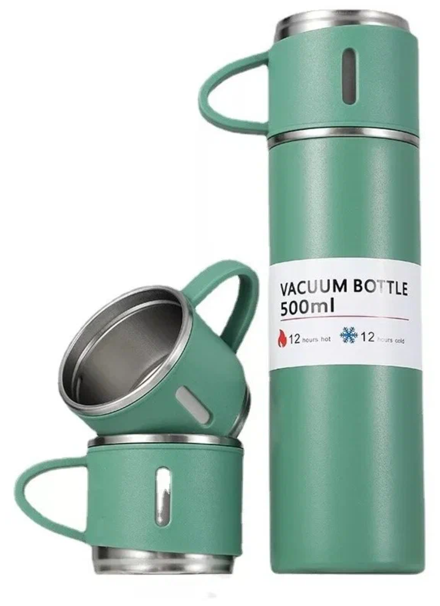 Термос вакуумный с двумя кружками / Подарочный набор / Объем 500 мл - фотография № 1