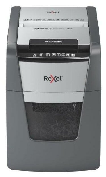 Шредер Rexel Optimum AutoFeed 90X черный с автоподачей (секр. P-4)/фрагменты/90лист./34лтр./скрепки/скобы/пл. карты