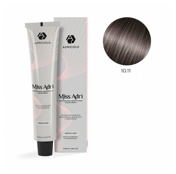 ADRICOCO Miss Adri крем-краска для волос с кератином, 10.11 платиновый блонд пепельный интенсивный