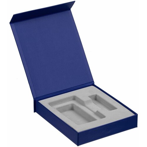 Коробка Latern для аккумулятора 5000 мАч и флешки, синяя, 17,5х15,5х3,3 см, переплетный картон; покрытие софт-тач
