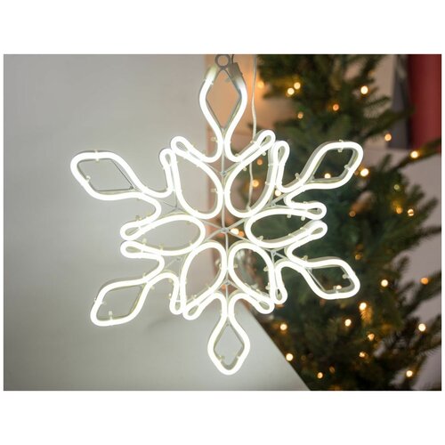 Светящаяся снежинка шайн, 288 холодных белых LED-огней, 34 см, модель: лепестки, уличная, Kaemingk (Lumineo)