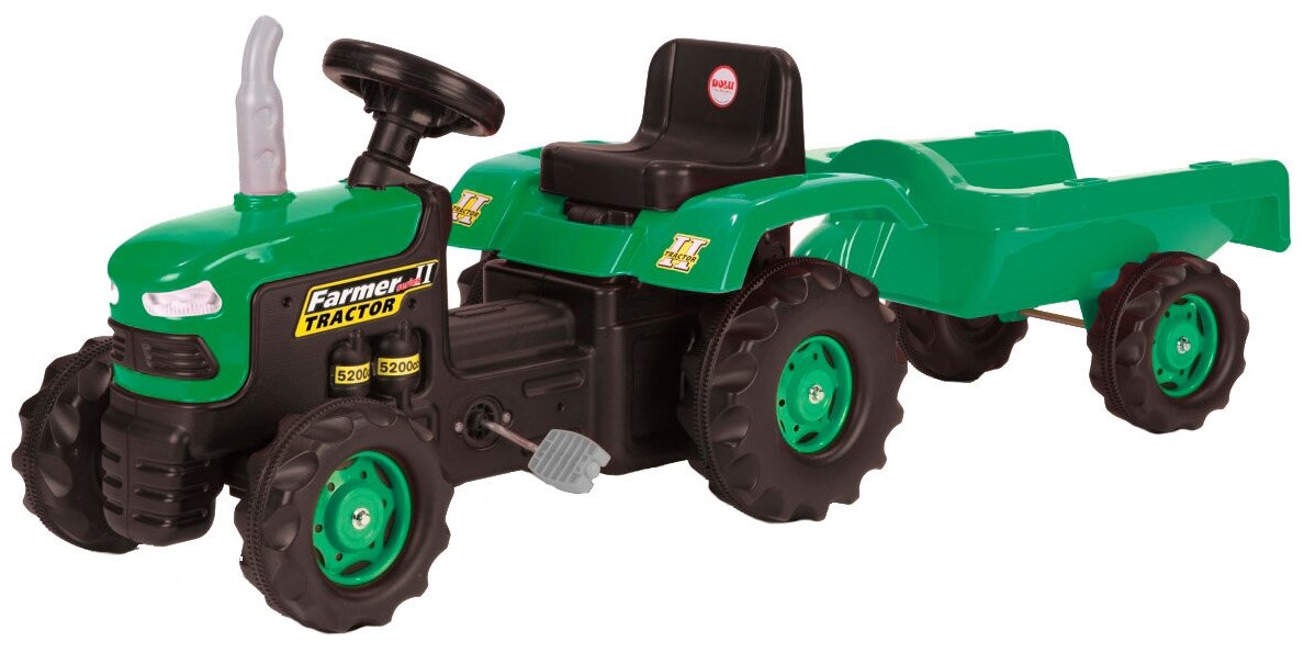 Трактор педальный с прицепом, цвет зелёно-чёрный Dolu 3556325 .