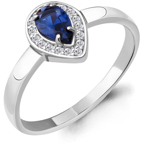 фото Кольцо aquamarine, серебро, 925 проба, сапфир синтетический, фианит, серебряный