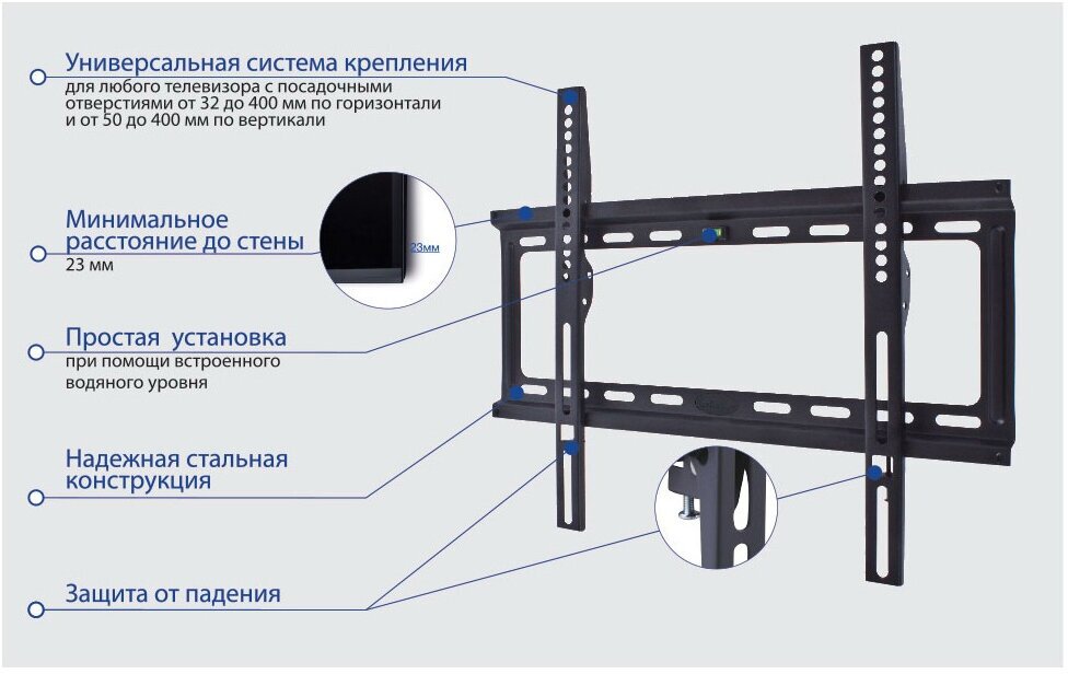 Кронштейн для телевизора Kromax IDEAL-3 белый 22"-65" макс.50кг настенный фиксированный [26019] - фото №14