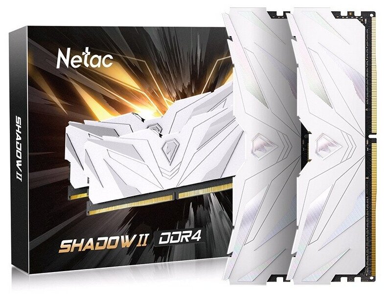 Оперативная память DDR4 Netac Shadow II 16GB (8Gbx2) 3200MHz PC25600 Cl16, White с радиатором (ntswd .