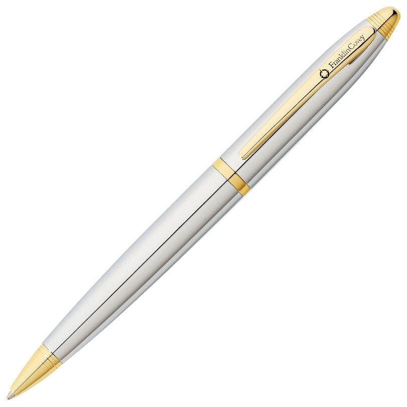 Шариковая ручка FranklinCovey Lexington. Цвет - хромовый с золотистой отделкой.
