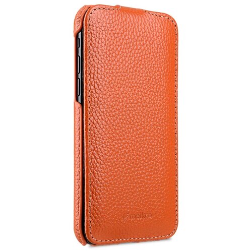 фото Кожаный чехол флип melkco для apple iphone 12 mini (5.4") - jacka type, оранжевый