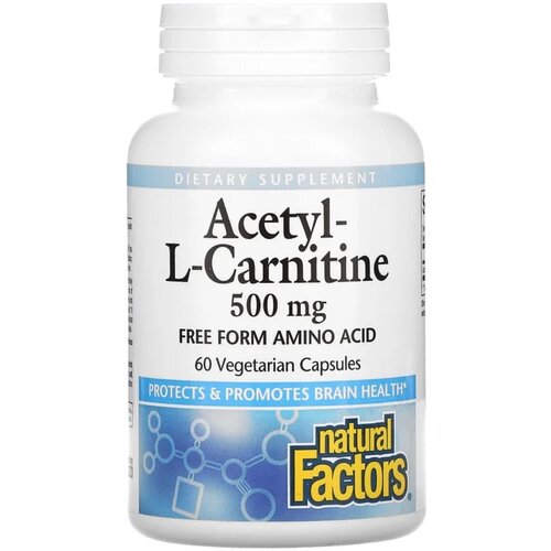 фото Natural factors, acetyl-l-carnitine, ацетил l-карнитин, 500 мг, 60 вегетарианских капсул