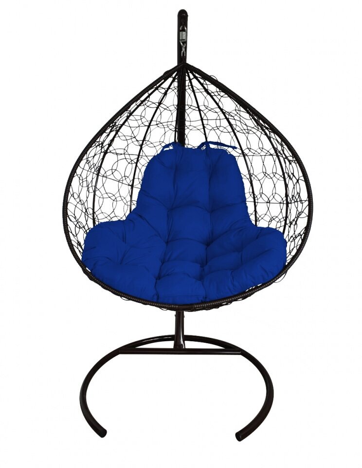 Подвесное кресло XL ротанг черное(без стойки), синяя подушка - фотография № 3