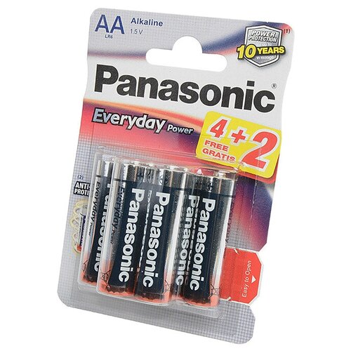 Батарейка Panasonic Everyday Power AA/LR6, в упаковке: 6 шт. батарейки panasonic щелочные 9v everyday power в блистере 1шт 6lf22ree 1br