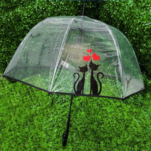 Зонт - трость прозрачный купол с принтом