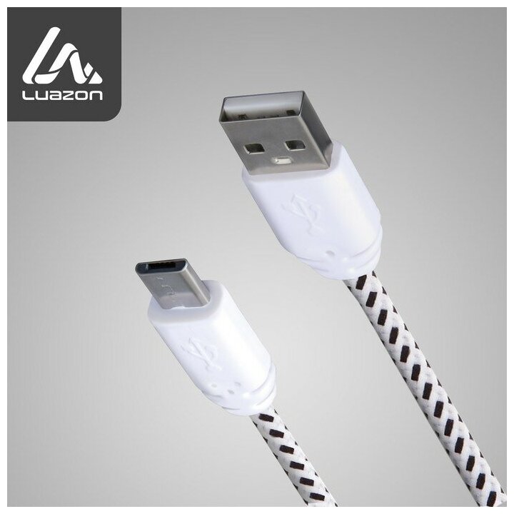 Кабель Luazon, microUSB - USB, 1 А, 0,9 м, оплётка нейлон, белый