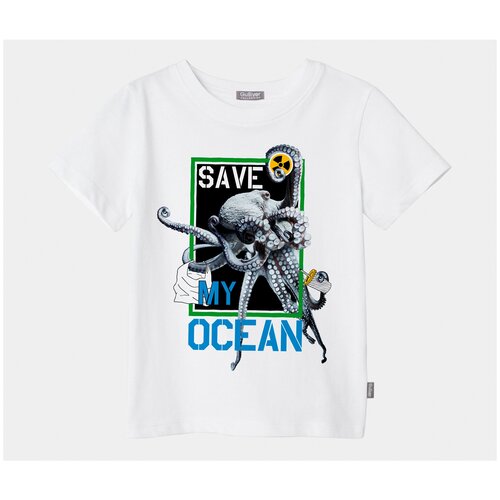 фото Футболка gulliver save my ocean, размер 104, белый