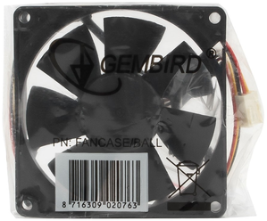 Вентилятор охлаждения Gembird FANCASE/BALL, 80x80x25, подшипник, 3 pin, провод 30 см
