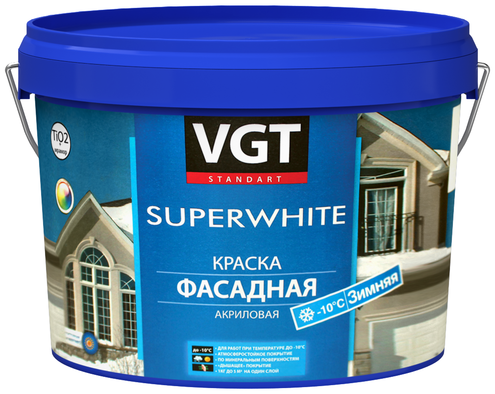Краска фасадная акриловая зимняя ВД-АК-1180 VGT Superwhite белая, матовая (3кг)