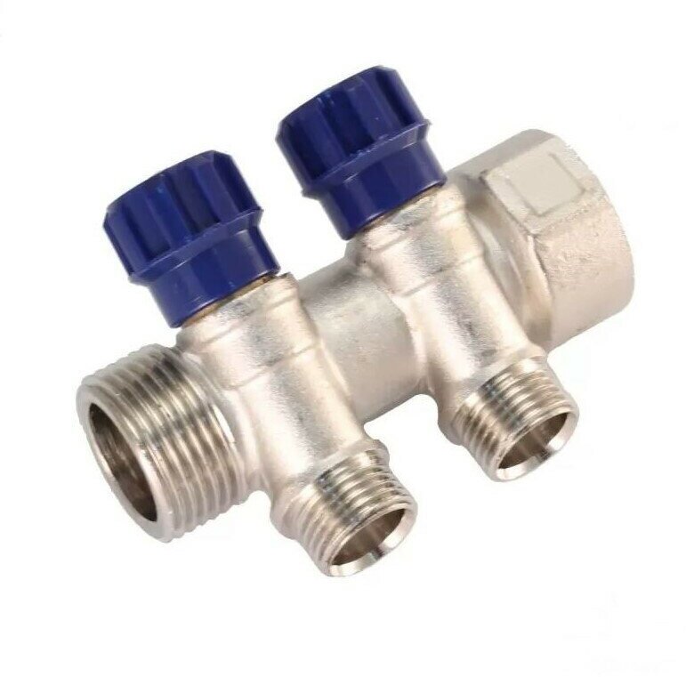 фото Коллектор отопления 2 выхода 1/2" x 3/4" с регулирующими вентилями