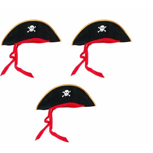 Шляпа пирата Пиратская треуголка с красной лентой с черепом (Набор 3 шт.) шляпа пирата пиратская треуголка с красной лентой с черепом
