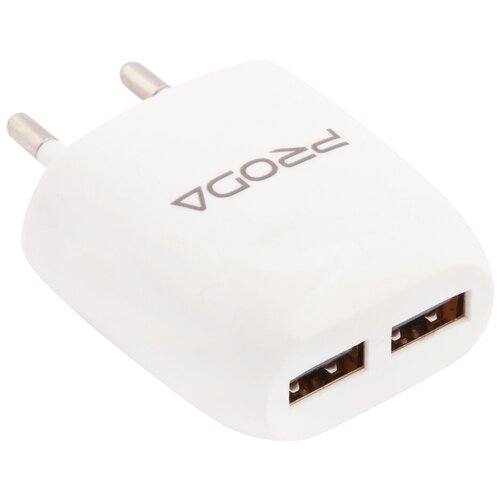 Сетевое зарядное устройство Proda Wall Charger 2 USB + кабель Apple 8 pin (RP-U21), белый