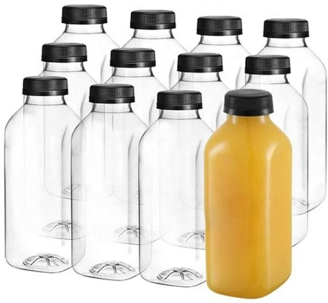 Набор пластиковых бутылок 0,5л 10шт , Бутылки ПЭТ 0,5л квадратные , горло 38мм (широкое) прозрачная , с крышкой - фотография № 4