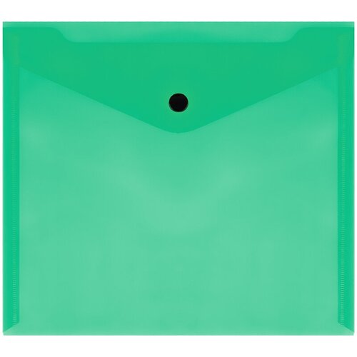 Папка-конверт на кнопке Стамм (А5 (190x240мм), 150мкм, пластик) прозрачная, зеленая (ММ-32278), 10шт.