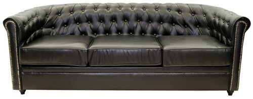 Черный трехместный диван из кожи Karo black 3S