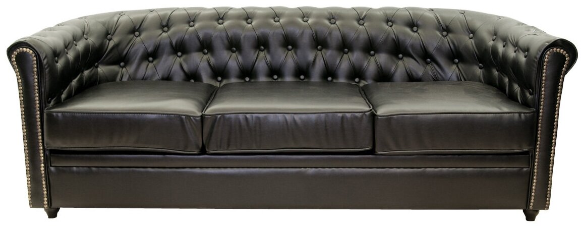 Черный трехместный диван из кожи Karo black 3S
