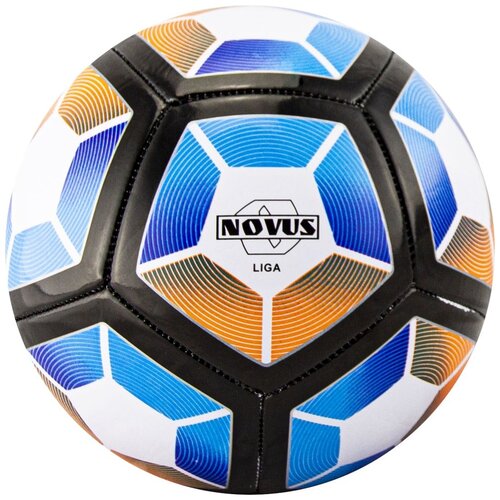 фото Мяч футбольный детский novus liga, pvc бел/син/оранж., р.5, 12 п, м/ш, 330-350г, окруж 68-71