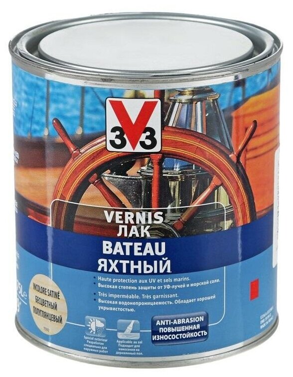 Лак яхтный V33 Vernis Bateau яхтный полуглянцевый алкидно-уретановый бесцветный 5 л